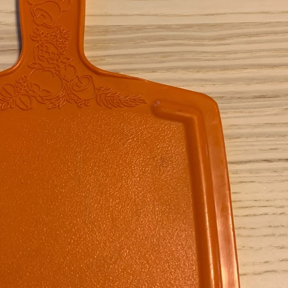 Vintage MCM Mushroom Orange Plastic Cutting Board Veggie Fruit Design Farm House